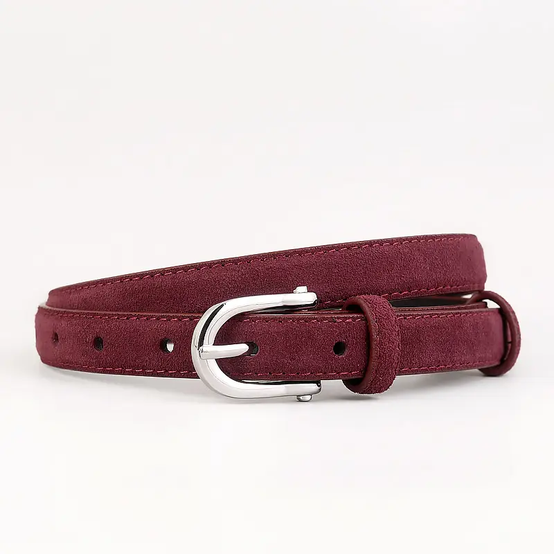 Women's Brown Suede Anti-velvet Belt with Silver Buckle - Image 4
