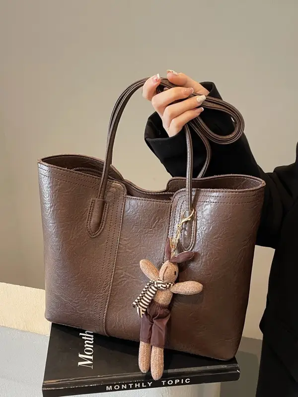 Women's Beige Leather Shoulder Bag with Bow Decor - Image 8