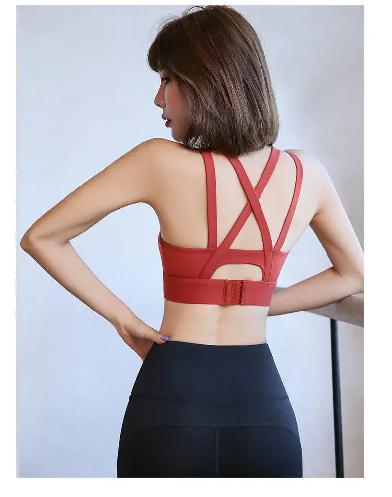 Women's Light Pink Shockproof Yoga Bra Back Outer Wearing Vest — feature 10