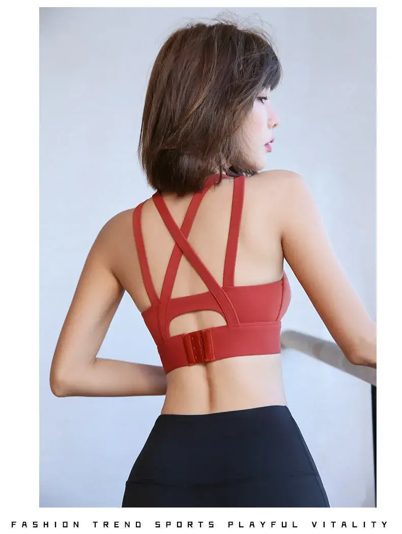 Women's Light Pink Shockproof Yoga Bra Back Outer Wearing Vest — feature 11