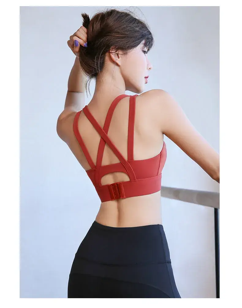 Women's Light Pink Shockproof Yoga Bra Back Outer Wearing Vest — feature 12