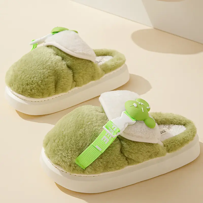 2024 Cartoon Fleece Slippers Women Orange Winter Warm