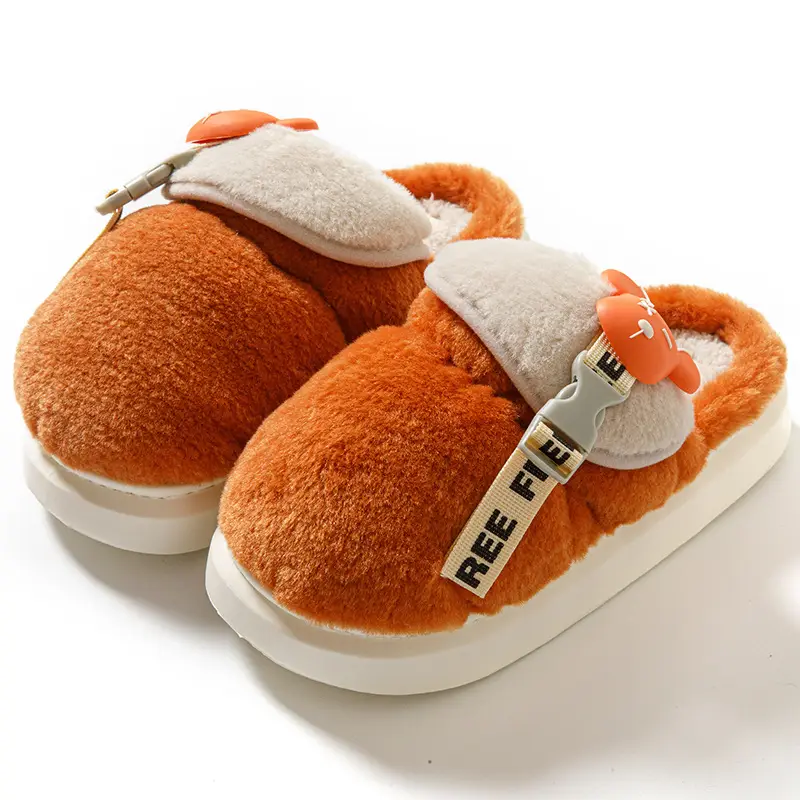 2024 Cartoon Fleece Slippers Women Orange Winter Warm