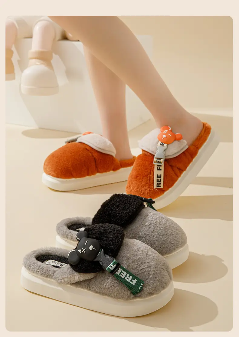 2024 Cartoon Fleece Slippers Women Orange Winter Warm — feature 15