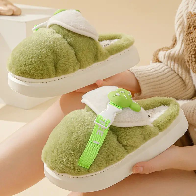 2024 Cartoon Fleece Slippers Women Orange Winter Warm