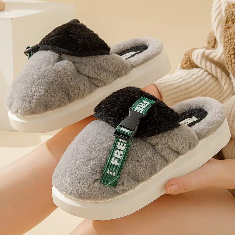 2024 Cartoon Fleece Slippers Women Orange Winter Warm