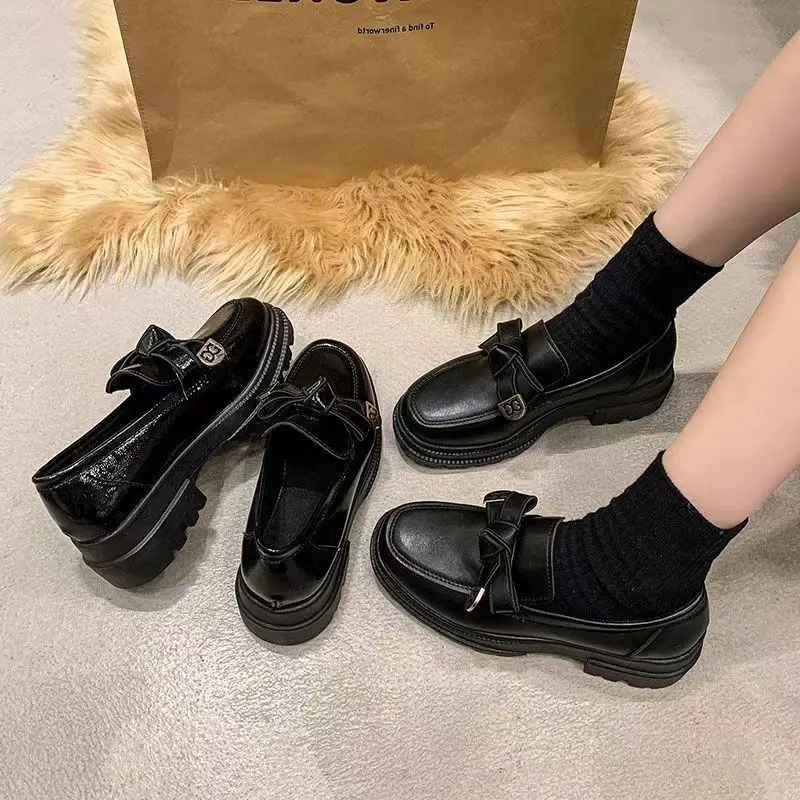 French Style Small Fragrant Style Loafers for Women 2025 Spring & Fall New Thick-Soled British Style Jk Small Leather Shoes Black Women's Shoes