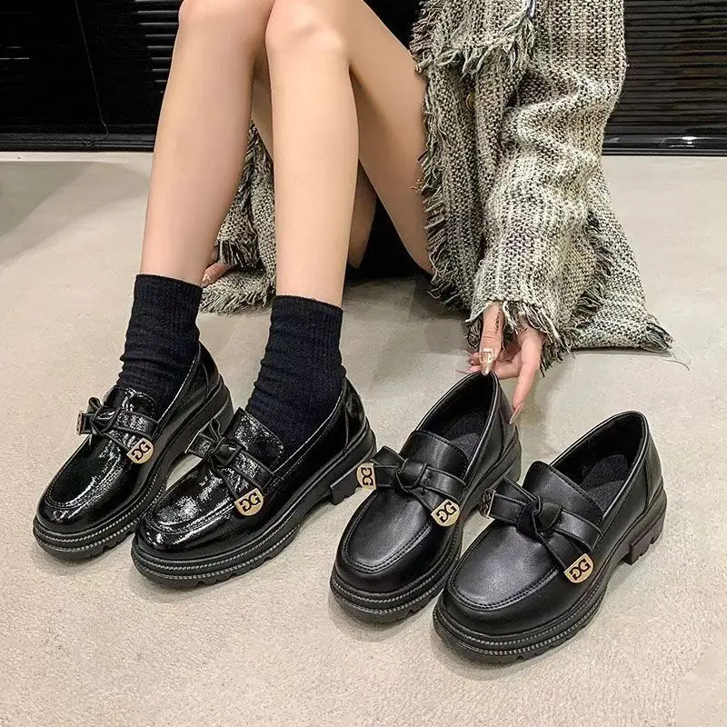 French Style Small Fragrant Style Loafers for Women 2025 Spring & Fall New Thick-Soled British Style Jk Small Leather Shoes Black Women's Shoes