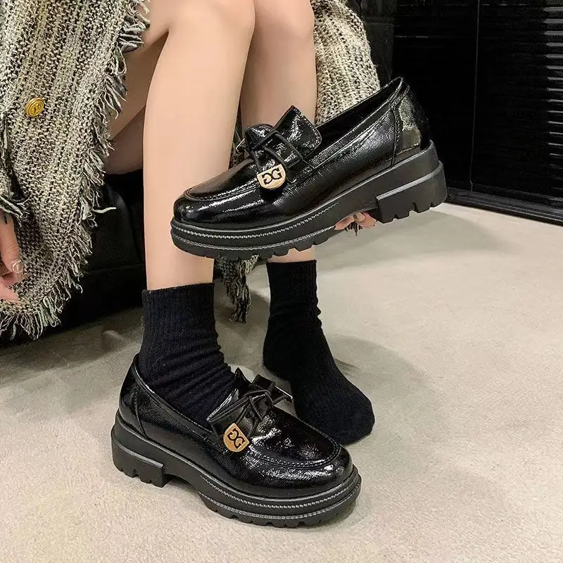 French Style Small Fragrant Style Loafers for Women 2025 Spring & Fall New Thick-Soled British Style Jk Small Leather Shoes Black Women's Shoes