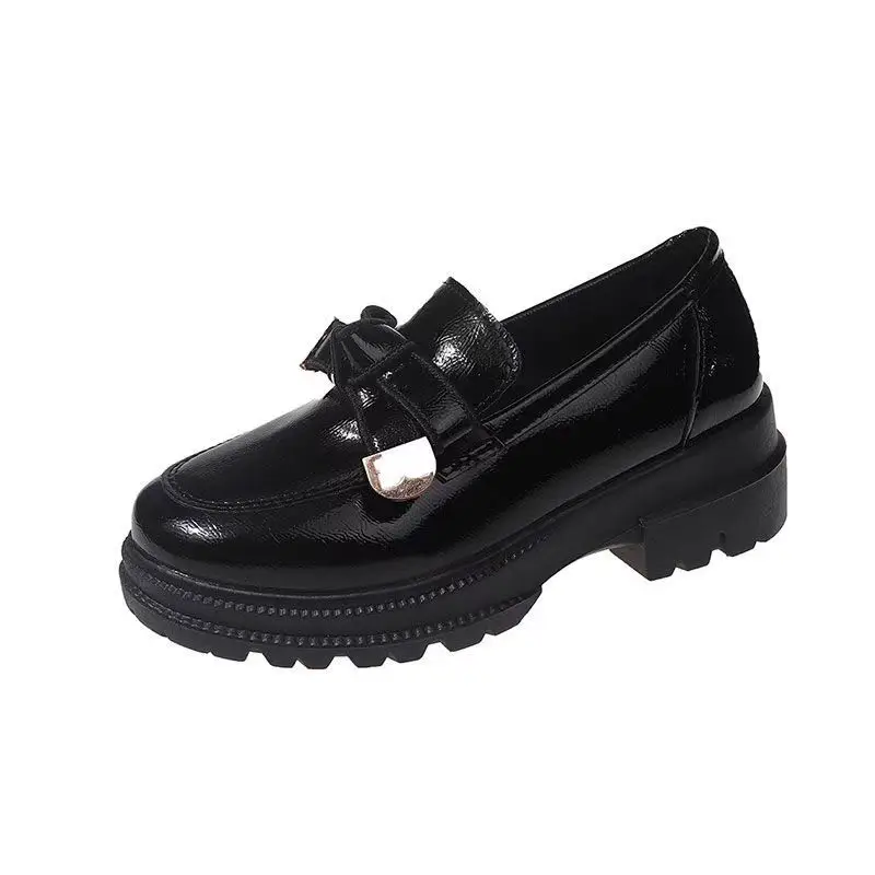 French Style Small Fragrant Style Loafers for Women 2025 Spring & Fall New Thick-Soled British Style Jk Small Leather Shoes Black Women's Shoes
