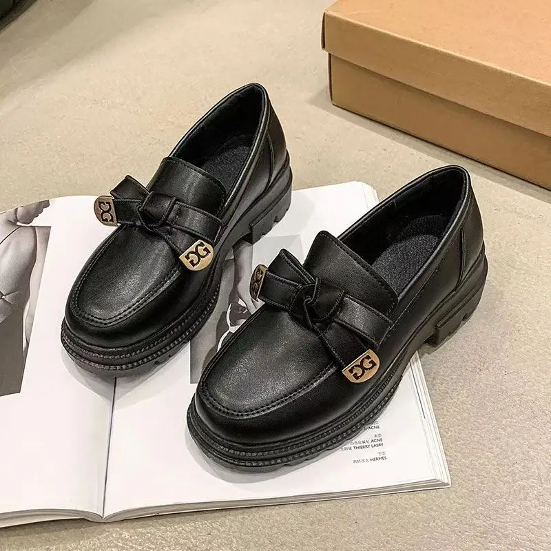 French Style Small Fragrant Style Loafers for Women 2025 Spring & Fall New Thick-Soled British Style Jk Small Leather Shoes Black Women's Shoes