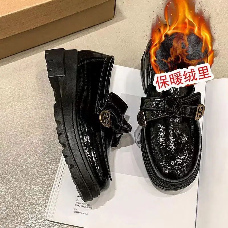 French Style Small Fragrant Style Loafers for Women 2025 Spring & Fall New Thick-Soled British Style Jk Small Leather Shoes Black Women's Shoes