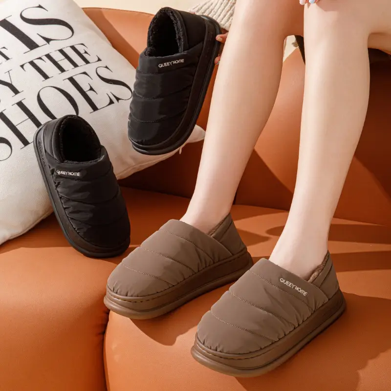 Winter Cotton Slippers Women's New Waterproof Down Cloth fleece-lined Thickened Warm Home Indoor Non-slip Thick Bottom Cotton Slippers for Men - Image 6