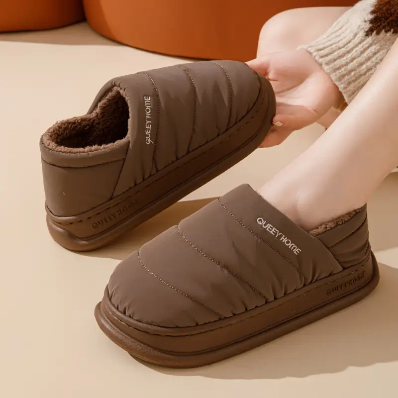 Winter Cotton Slippers Women's New Waterproof Down Cloth fleece-lined Thickened Warm Home Indoor Non-slip Thick Bottom Cotton Slippers for Men - Image 7