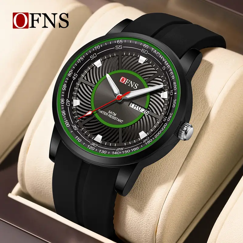 OFNS Men's Black Cross-Branded Quartz Watch with Red Dial - Image 9