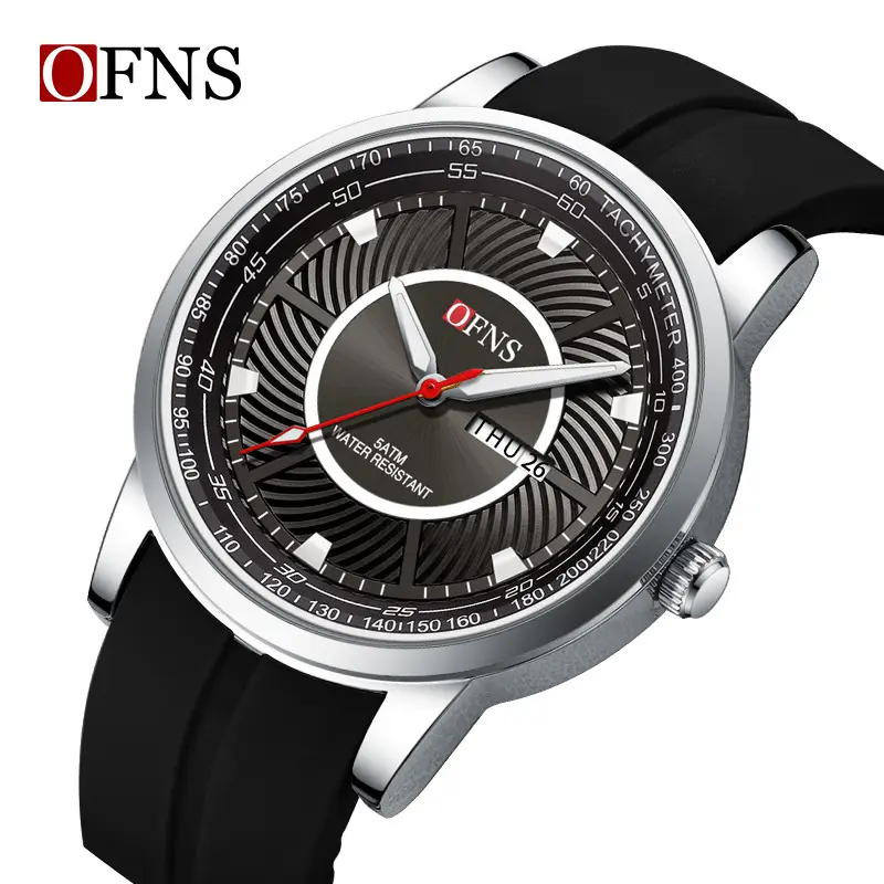 OFNS Men's Black Cross-Branded Quartz Watch with Red Dial - Image 11