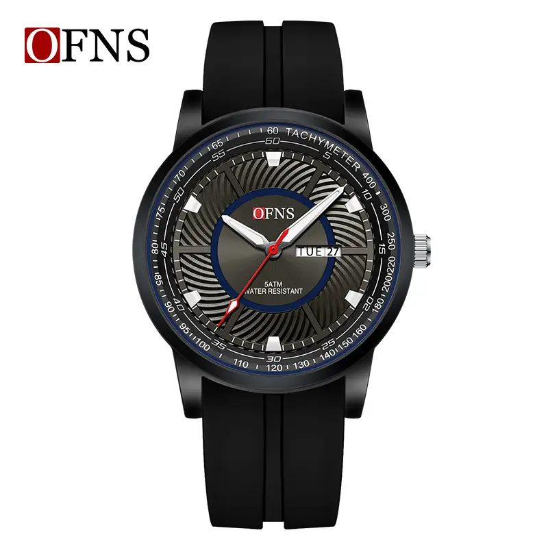OFNS Men's Black Cross-Branded Quartz Watch with Red Dial - Image 3