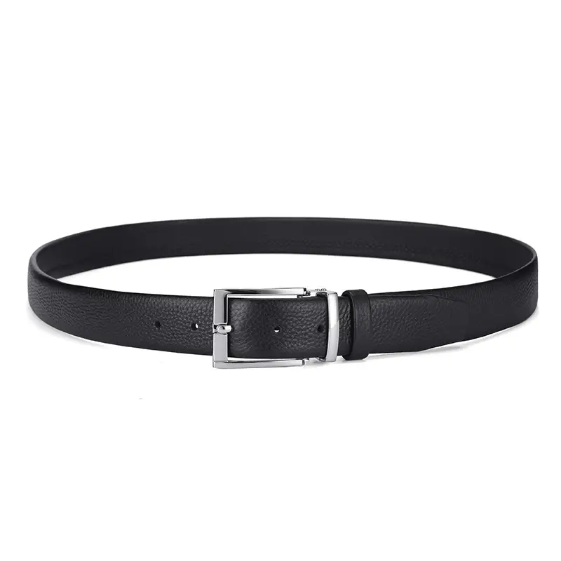 Men's Black Leather Belt with Silver Buckle 3.3cm - Image 5