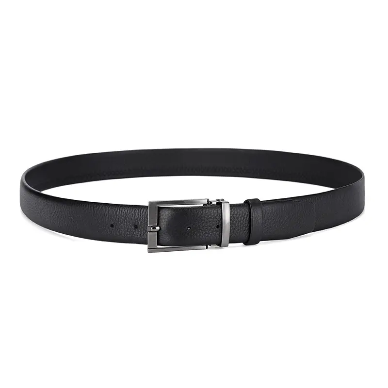 Men's Black Leather Belt with Silver Buckle 3.3cm — feature 9