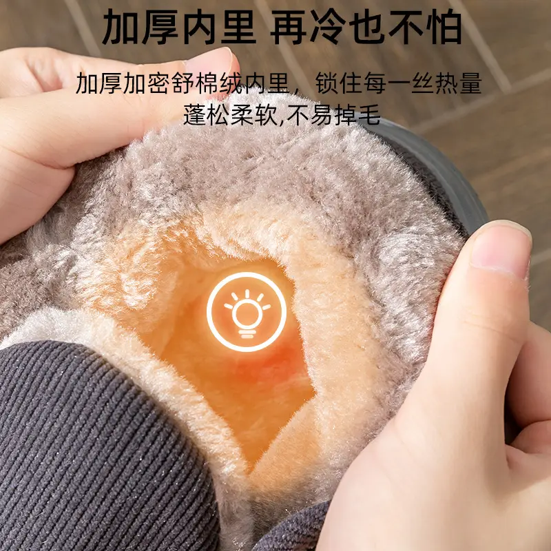 Men's Cotton Slippers with Heel for Autumn and Winter Indoor Home fleece-lined Warm Non-slip Cotton Shoes for the Elderly Men's Winter Outer Wear