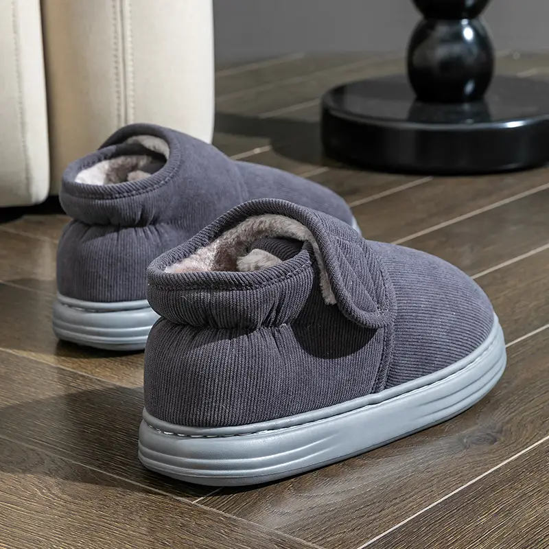 Men's Cotton Slippers with Heel for Autumn and Winter Indoor Home fleece-lined Warm Non-slip Cotton Shoes for the Elderly Men's Winter Outer Wear