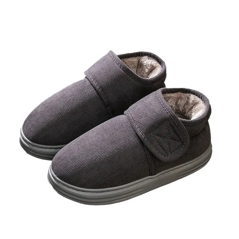 Men's Cotton Slippers with Heel for Autumn and Winter Indoor Home fleece-lined Warm Non-slip Cotton Shoes for the Elderly Men's Winter Outer Wear