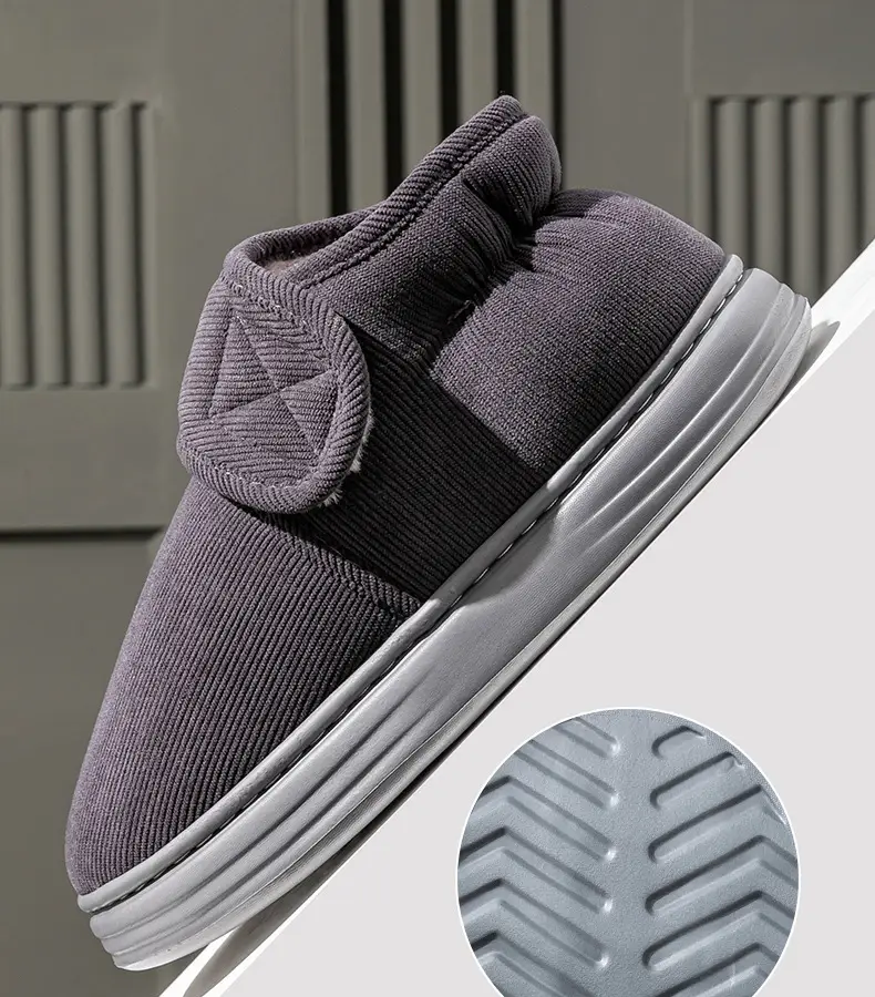 Men's Cotton Slippers with Heel for Autumn and Winter Indoor Home fleece-lined Warm Non-slip Cotton Shoes for the Elderly Men's Winter Outer Wear — feature 11