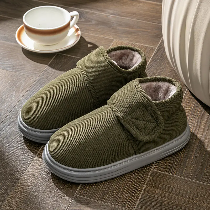 Men's Cotton Slippers with Heel for Autumn and Winter Indoor Home fleece-lined Warm Non-slip Cotton Shoes for the Elderly Men's Winter Outer Wear