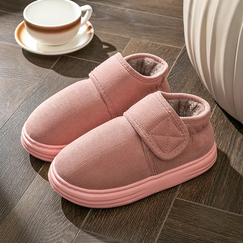 Men's Cotton Slippers with Heel for Autumn and Winter Indoor Home fleece-lined Warm Non-slip Cotton Shoes for the Elderly Men's Winter Outer Wear