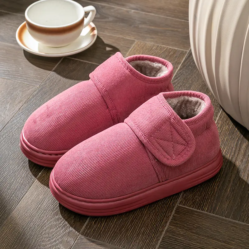 Men's Cotton Slippers with Heel for Autumn and Winter Indoor Home fleece-lined Warm Non-slip Cotton Shoes for the Elderly Men's Winter Outer Wear