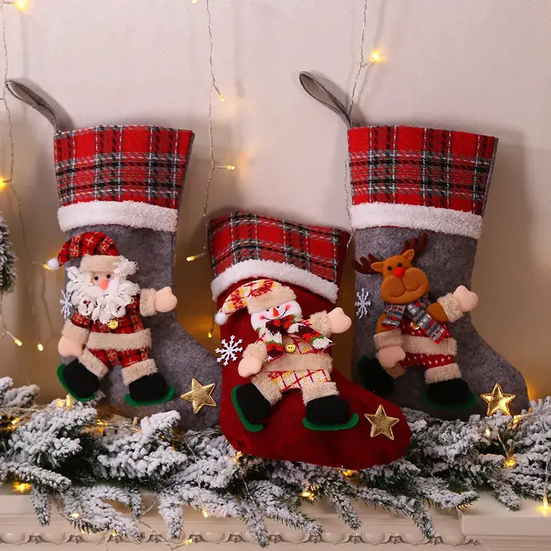 Christmas Plaid Stocking Set for Kids Gift Bag - Image 6