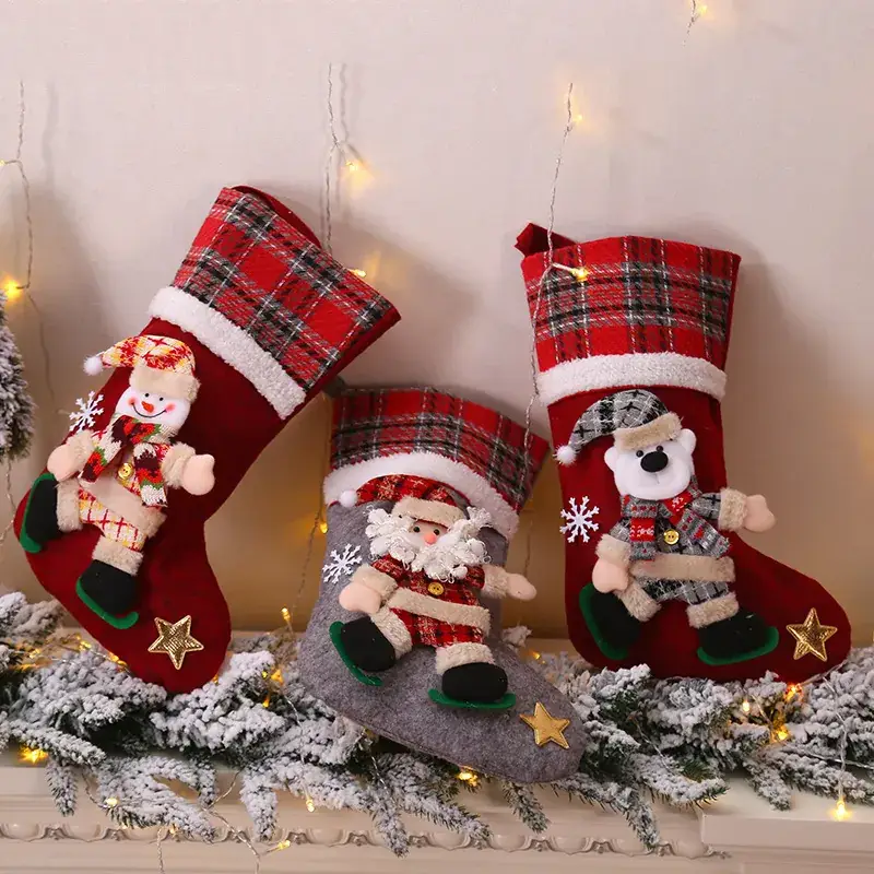 Christmas Plaid Stocking Set for Kids Gift Bag - Image 7