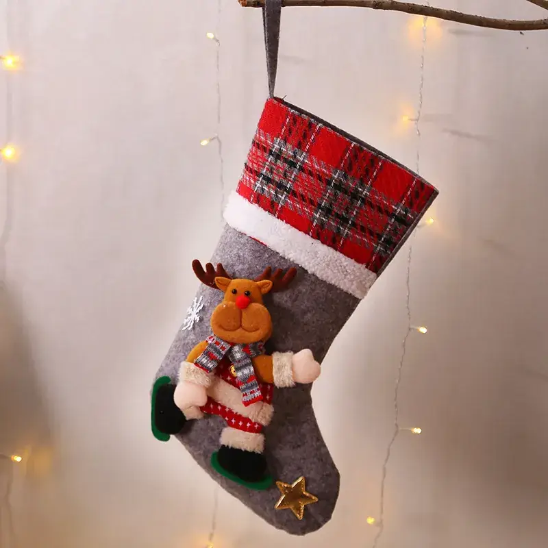 Christmas Plaid Stocking Set for Kids Gift Bag - Image 3