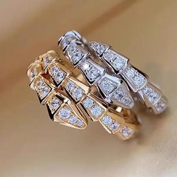 Full Diamond Snake Ring Women's 18K Rose Gold - Image 6