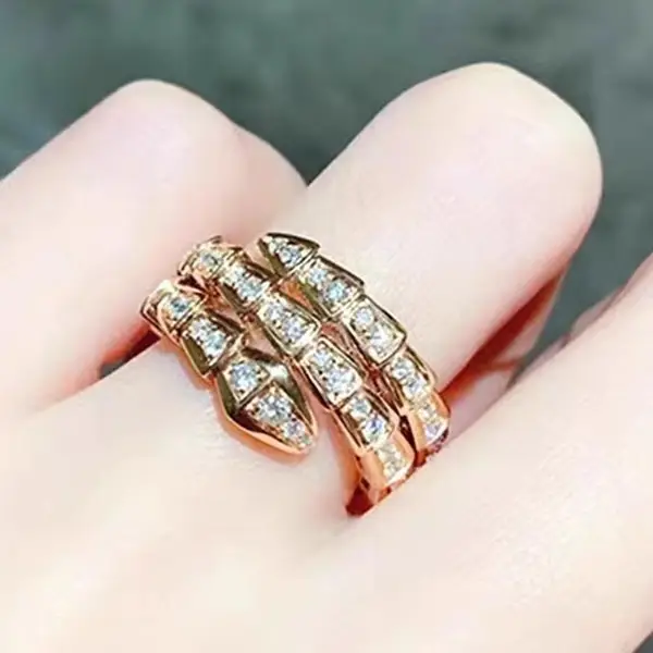 Full Diamond Snake Ring Women's 18K Rose Gold - Image 7