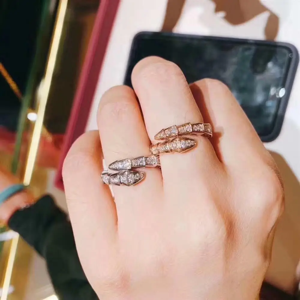 Full Diamond Snake Ring Women's 18K Rose Gold - Image 8