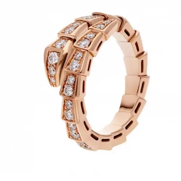 Full Diamond Snake Ring Women's 18K Rose Gold - Image 9