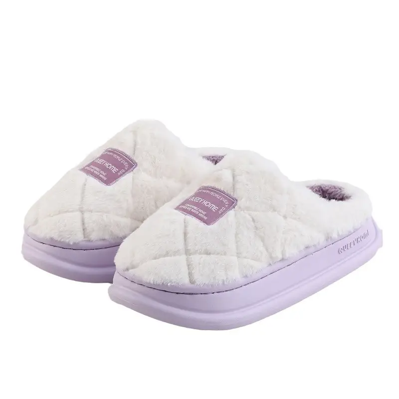 Women's 2025 Autumn and Winter New Indoor Non-Slip Thick-Soled Closed-Toe Warm Plush Cotton Slippers for Men and Women - Image 10
