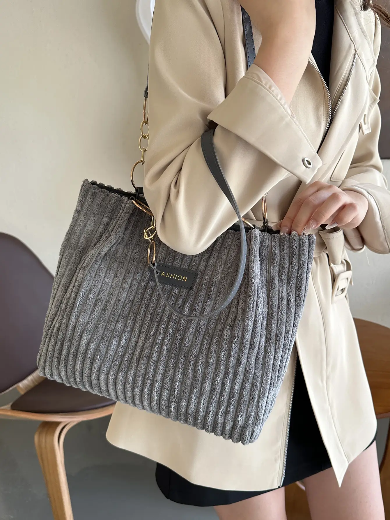 Women's Large Capacity Corduroy Tote Bag Autumn Winter 2024 - Image 8