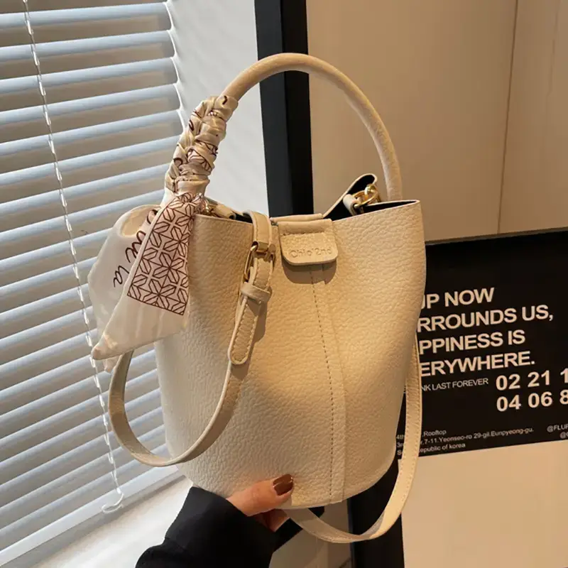 Pink Soft Leather Bucket Bag for Women