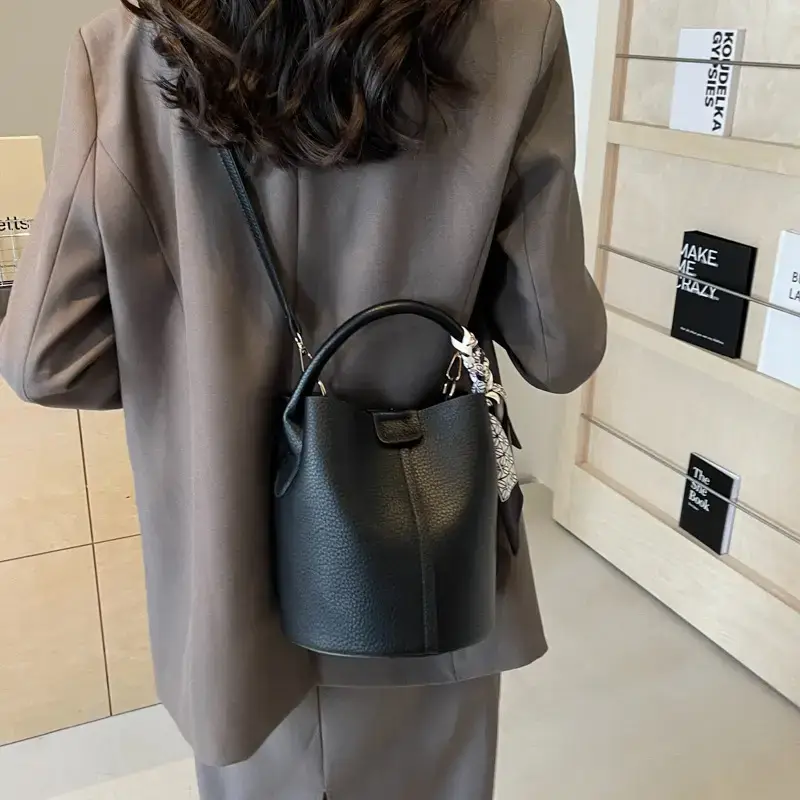 Pink Soft Leather Bucket Bag for Women