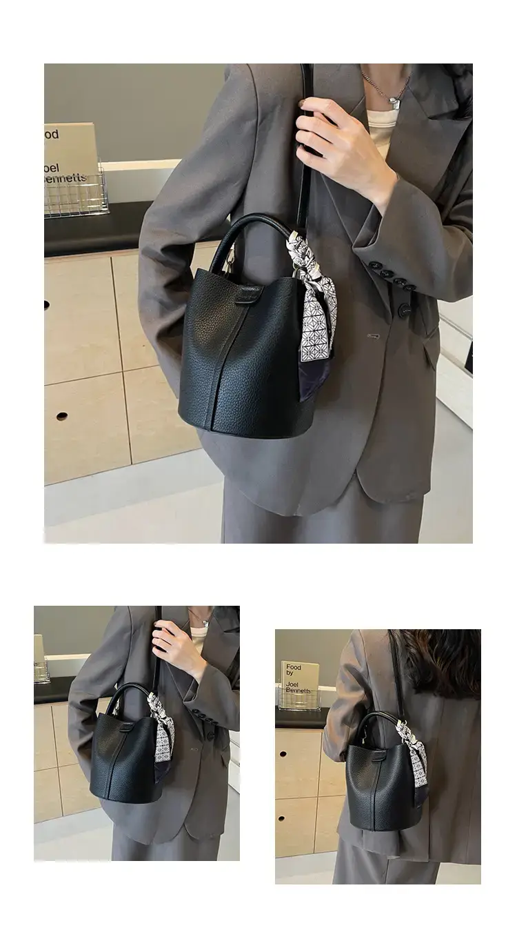 Pink Soft Leather Bucket Bag for Women — feature 11
