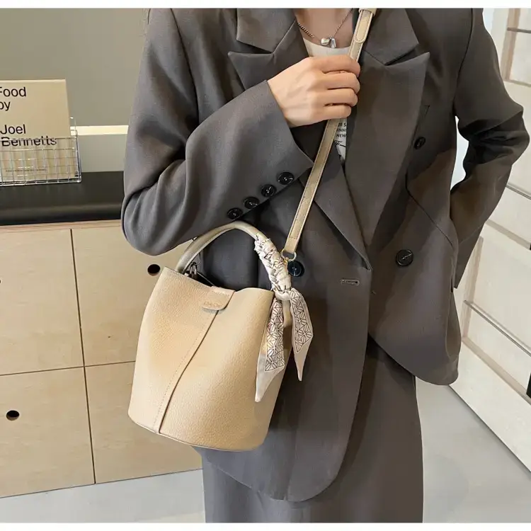 Pink Soft Leather Bucket Bag for Women — feature 24