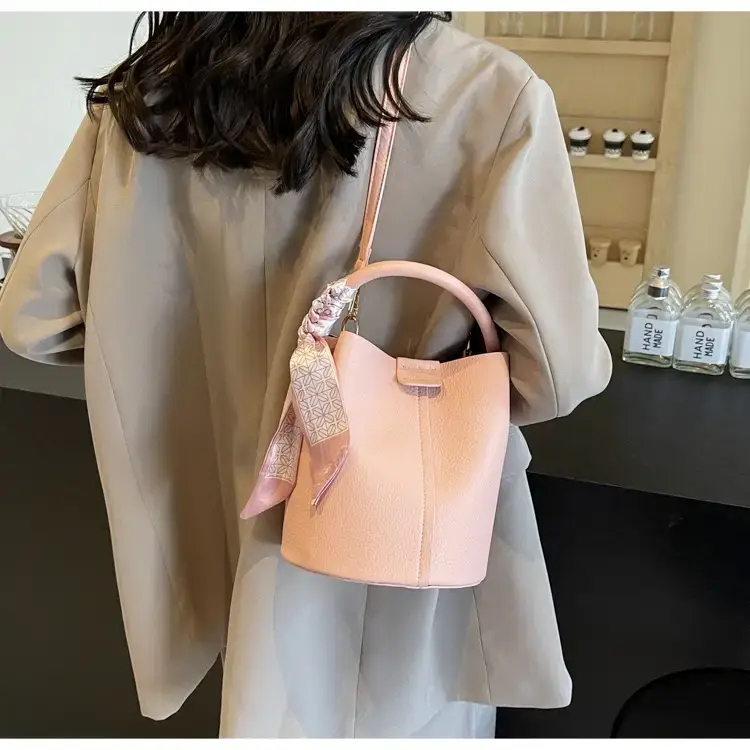 Pink Soft Leather Bucket Bag for Women — feature 26