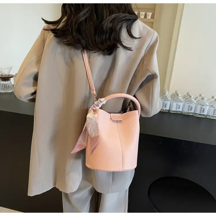 Pink Soft Leather Bucket Bag for Women — feature 27