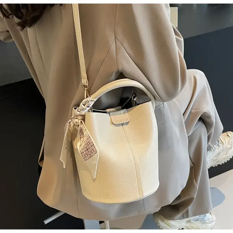 Pink Soft Leather Bucket Bag for Women — feature 29