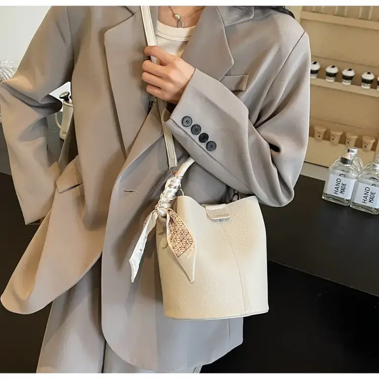 Pink Soft Leather Bucket Bag for Women — feature 32