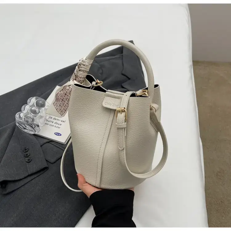 Pink Soft Leather Bucket Bag for Women — feature 36