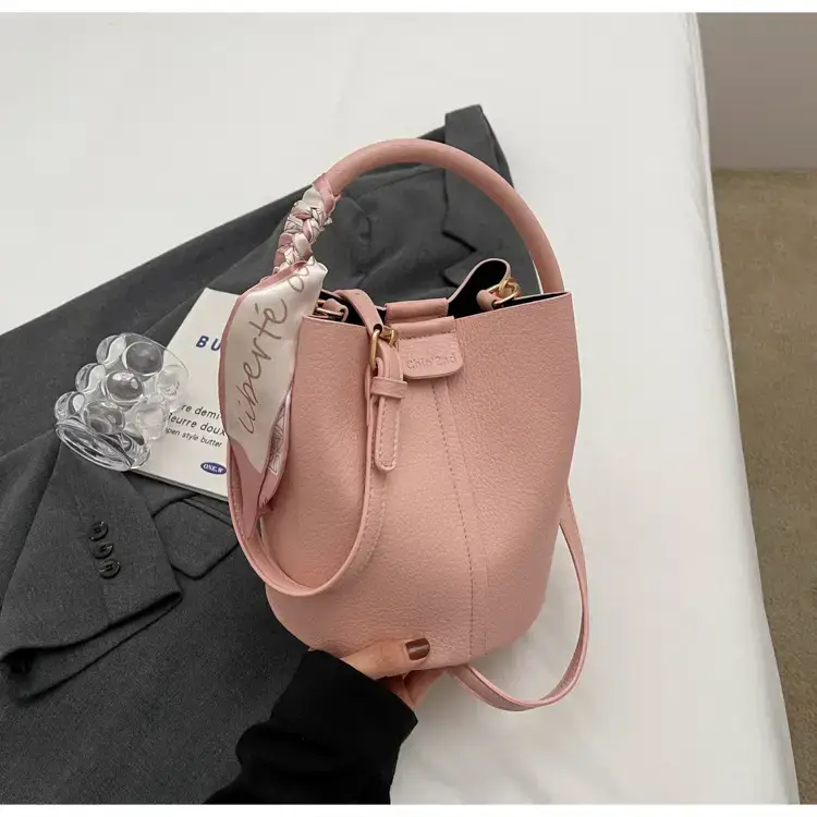 Pink Soft Leather Bucket Bag for Women — feature 37