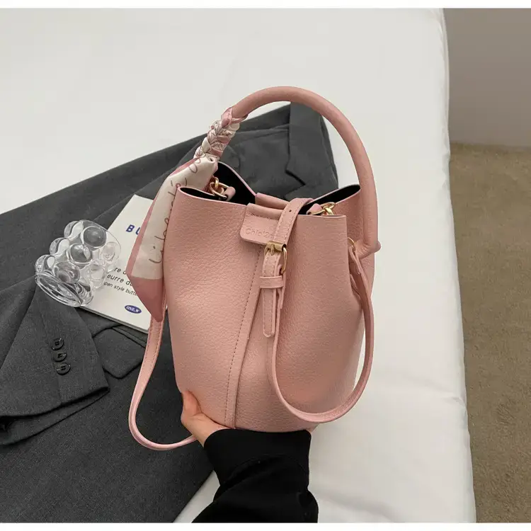 Pink Soft Leather Bucket Bag for Women — feature 38